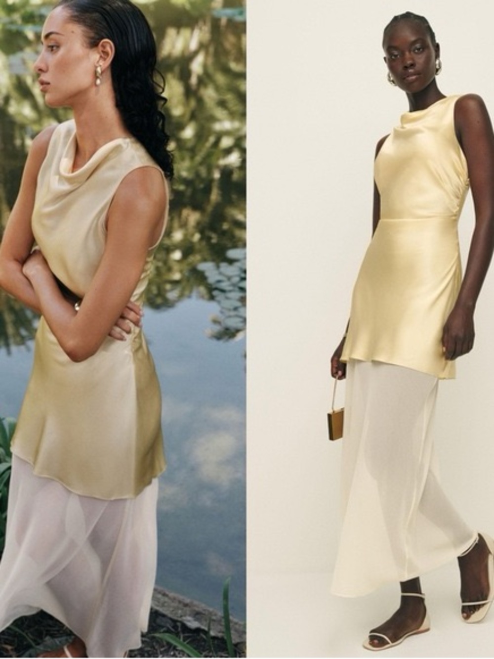 NWT reformation Logan silk dress in blonde / size 2 - Picture 3 of 7